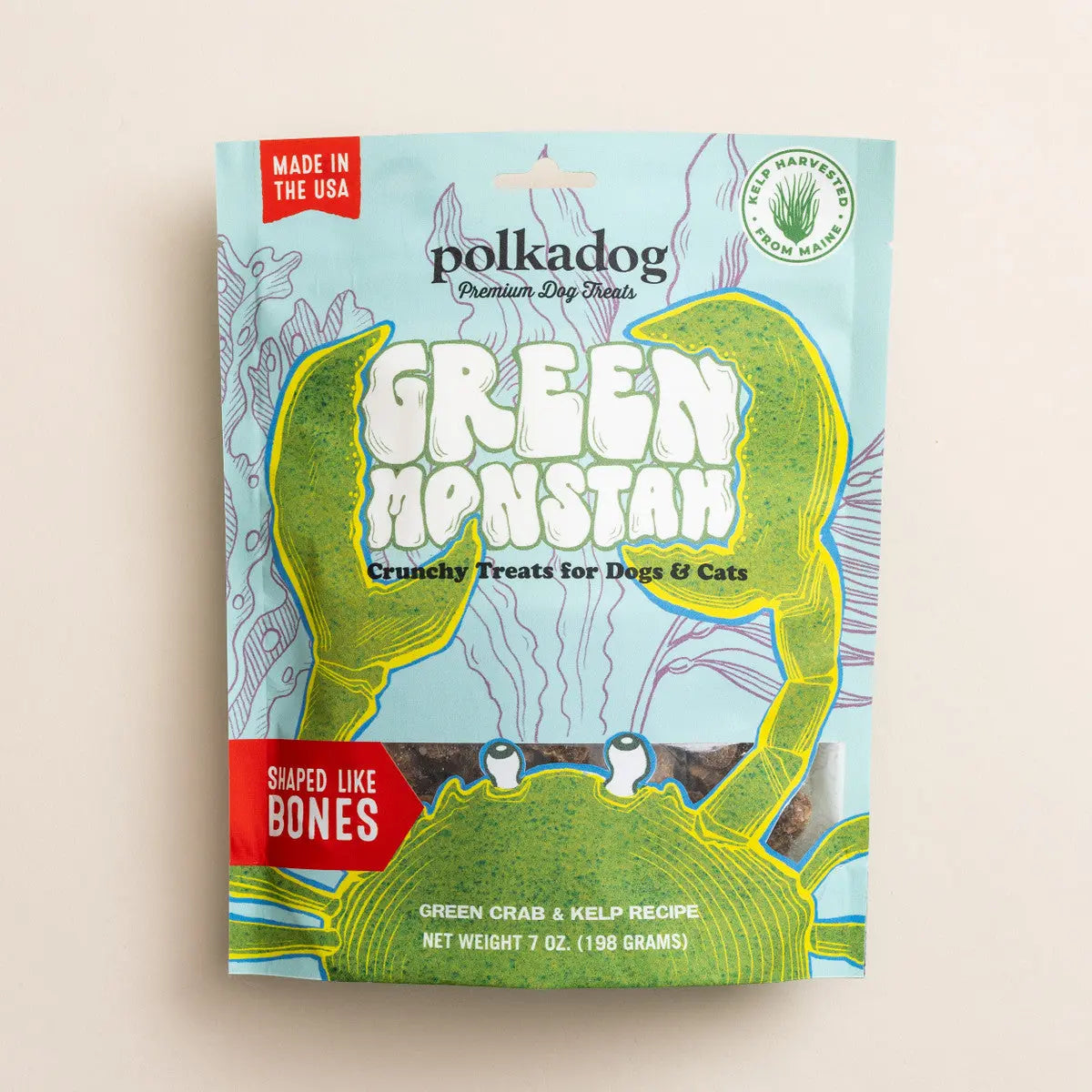 Polkadog Green Monstah Bone - Shaped Crunchy Treats for Dogs and Cats