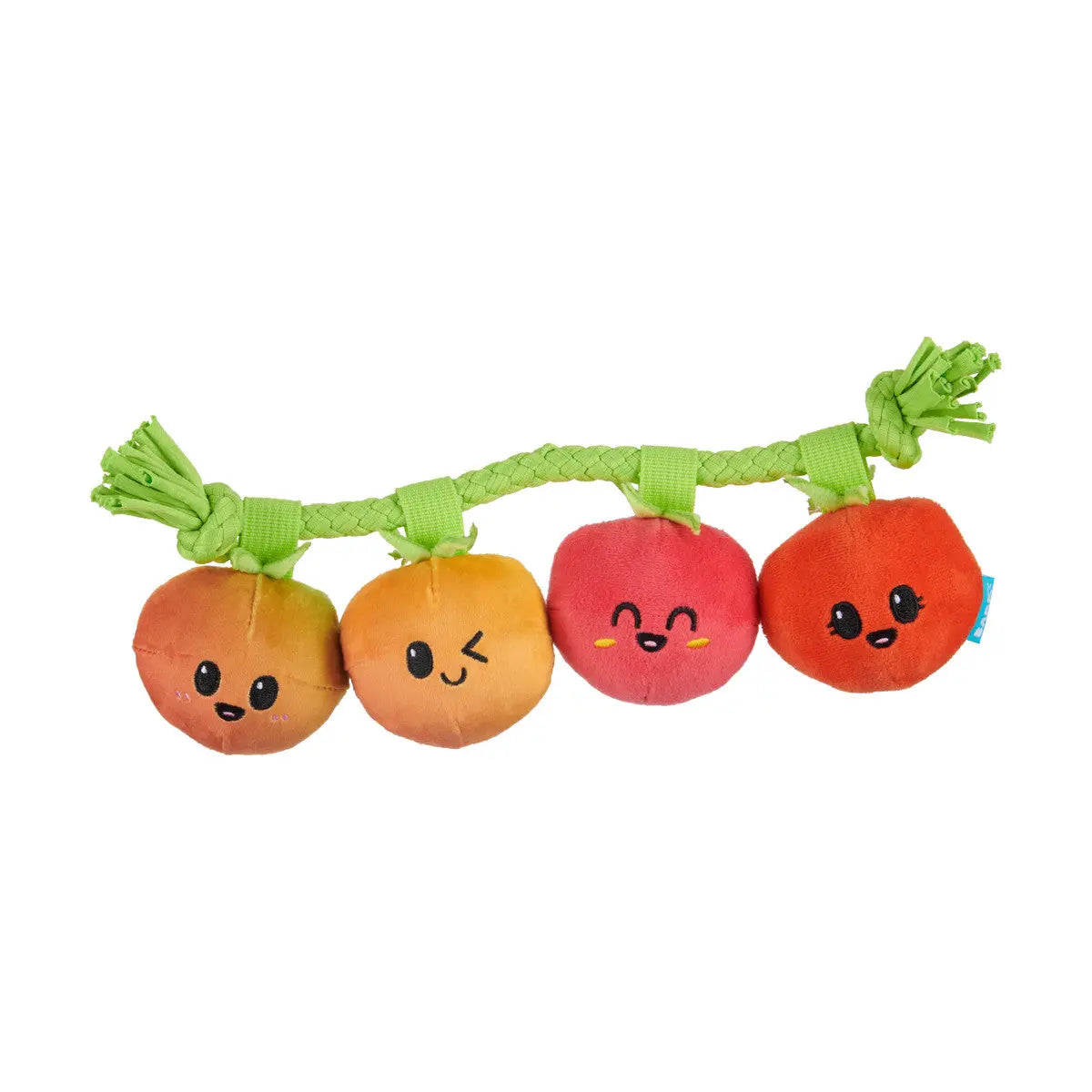 BARK Fluffy Squeaky Rope Dog Toy with Hairloom Tomatoes Design