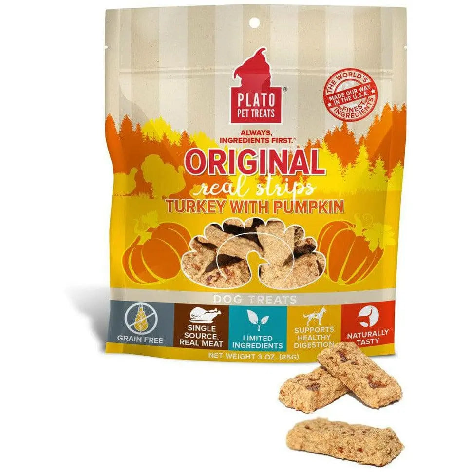 Plato's Premium Real Turkey & Pumpkin Strips Dog Treats