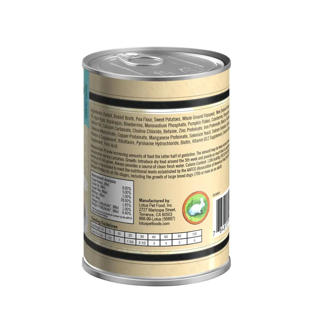 Grain-Free Canned Dog Food in Loaf Form with Lotus Rabbit, Pack of 12 Cans, Each 12.5 Ounces