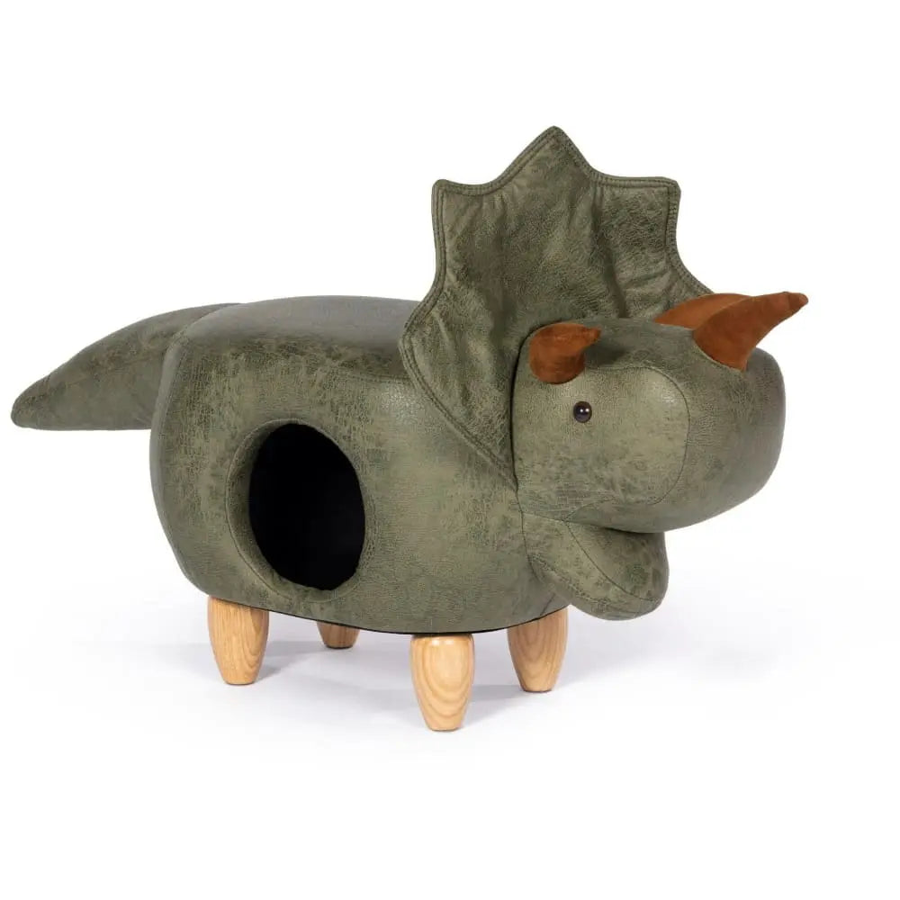 Prevue Pet Cozy Green Faux - Leather Dinosaur Ottoman Cat and Dog Hideaway