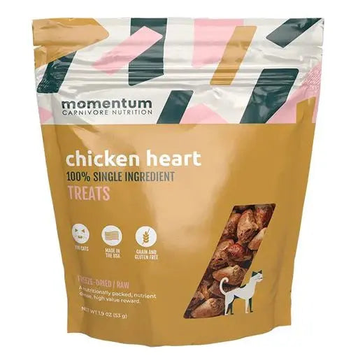 1.9oz Freeze - Dried Momentum Chicken Hearts: Healthy Cat Treats