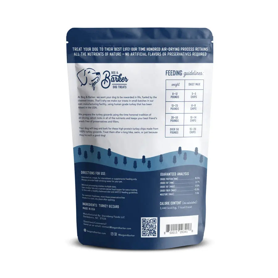 Beg & Barker All - Natural Air - Dried Whole Turkey Gizzard Chips Dog Treats