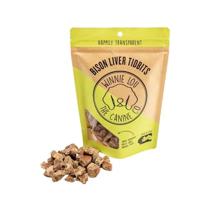 Winnie Lou Premium All - Natural Grass - Fed Bison Liver Freeze - Dried Tidbits Dog Treats, 2 Ounce Pack