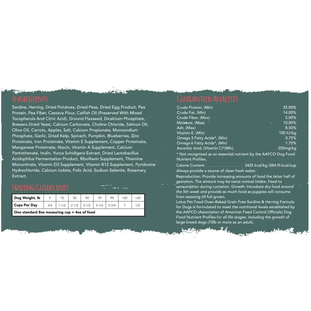 Lotus High - Quality Oven - Baked Grain - Free Sardine and Herring Formula Dry Dog Food for Canines of All Ages