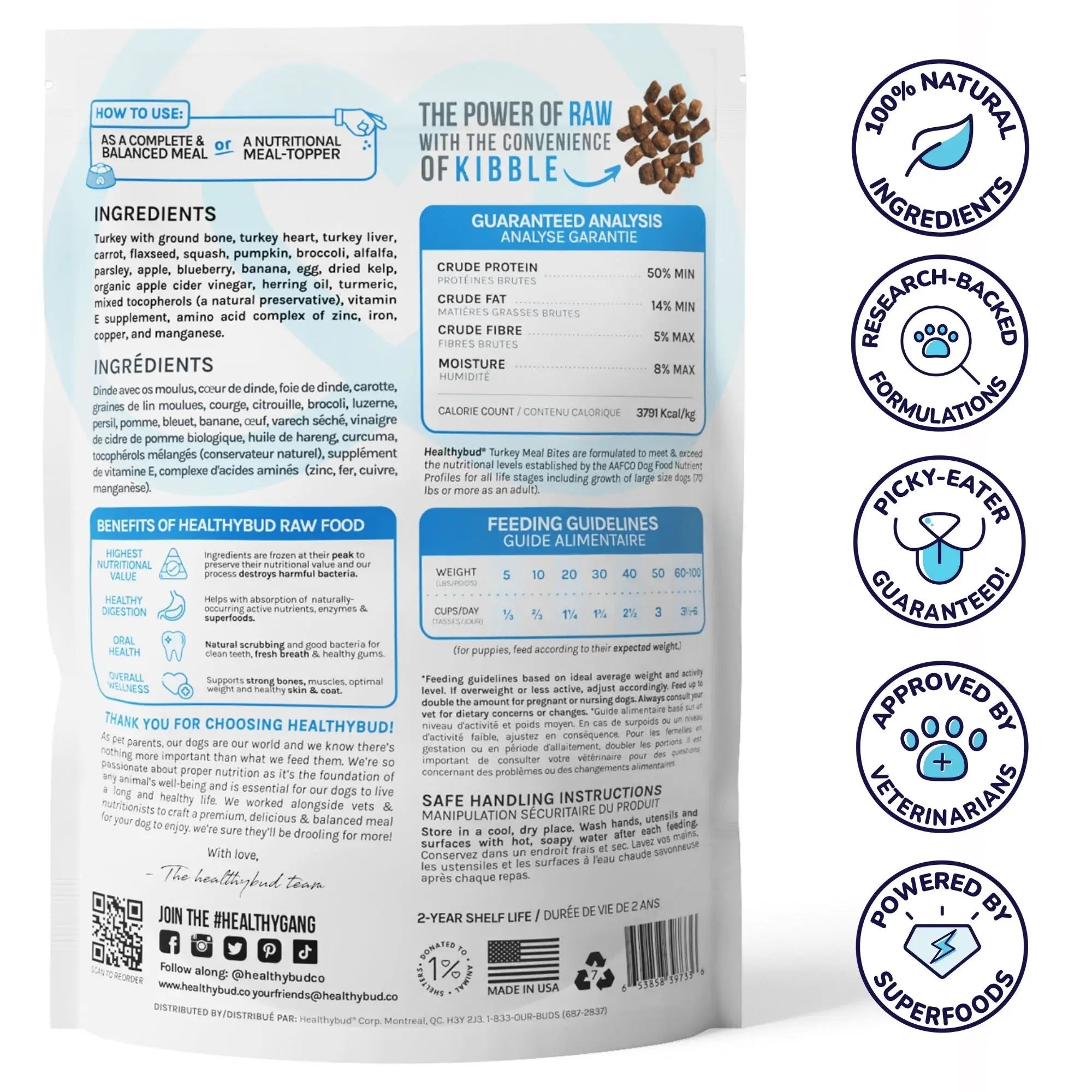 Healthybud 14Oz Freeze-Dried Turkey Meal Bites for Dogs - Nutrient-Rich & Convenient