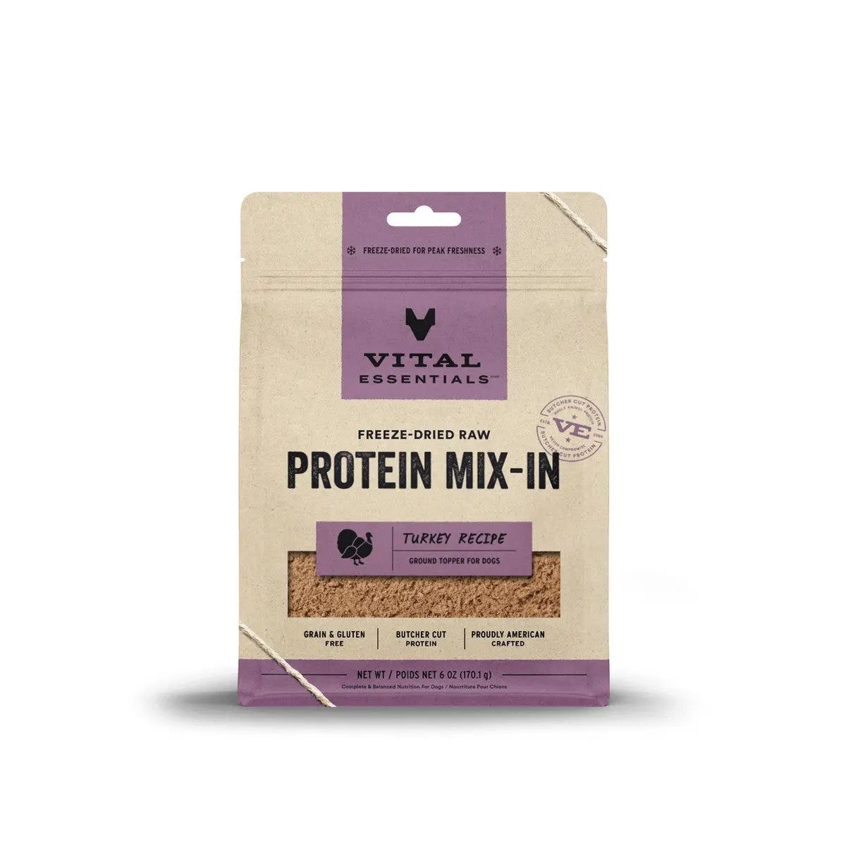 Vital Essentials® Premium Freeze-Dried Raw Turkey Protein Ground Mix-In Topper for Canine Meals, 6 Oz