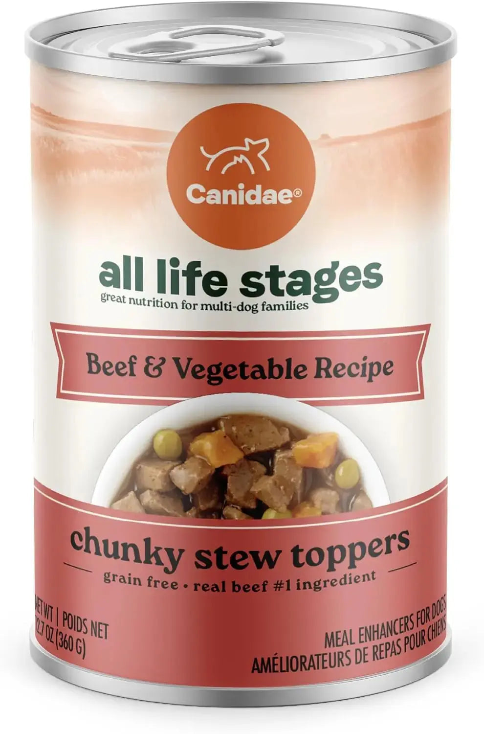 CANIDAE Premium All Life Stages Chunky Stew Toppers Wet Dog Food - Pack of 6 Cans, Each 12.7 Ounces