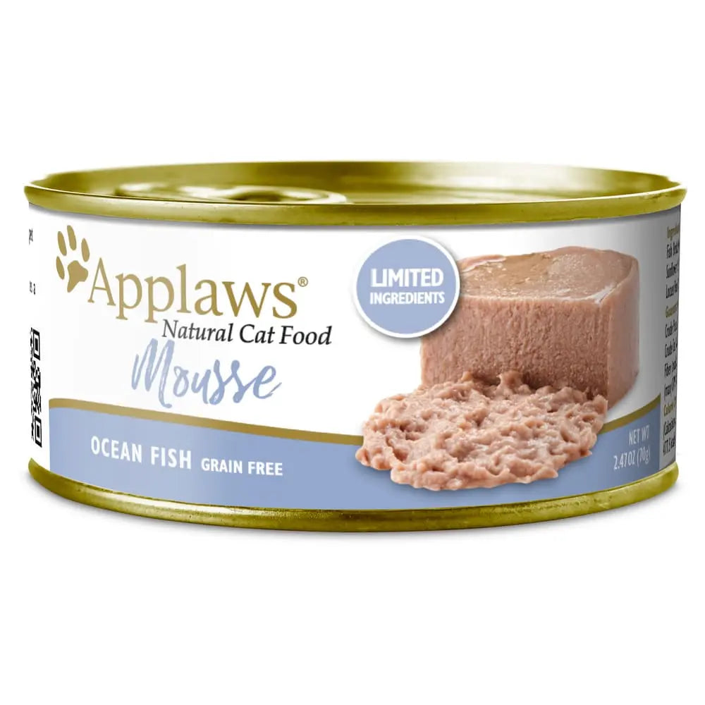 Applaws Premium Natural Wet Cat Food in Plain Mousse Style with Ocean Fish - 2.47oz Can