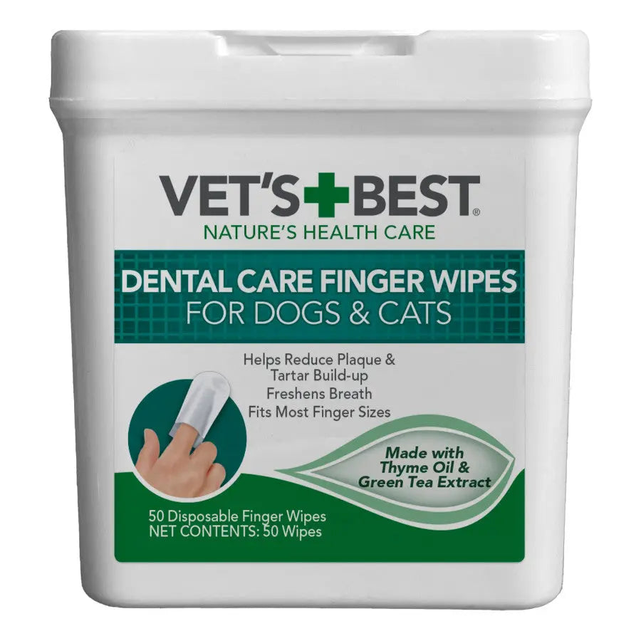 Vet's Best High - Quality Dental Care Finger Wipes for Cats and Dogs, Pack of 50