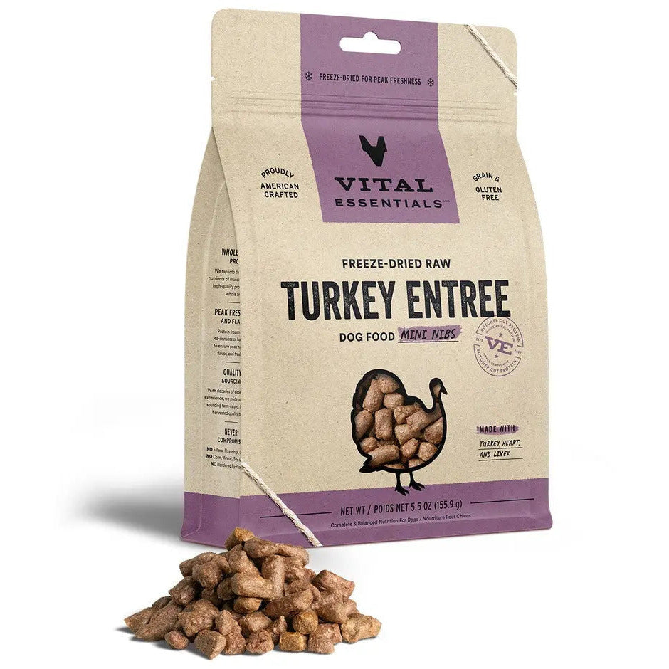Vital Essentials® Freeze - Dried Raw Turkey Entree Mini Nibs Dog Food for Optimal Canine Nutrition