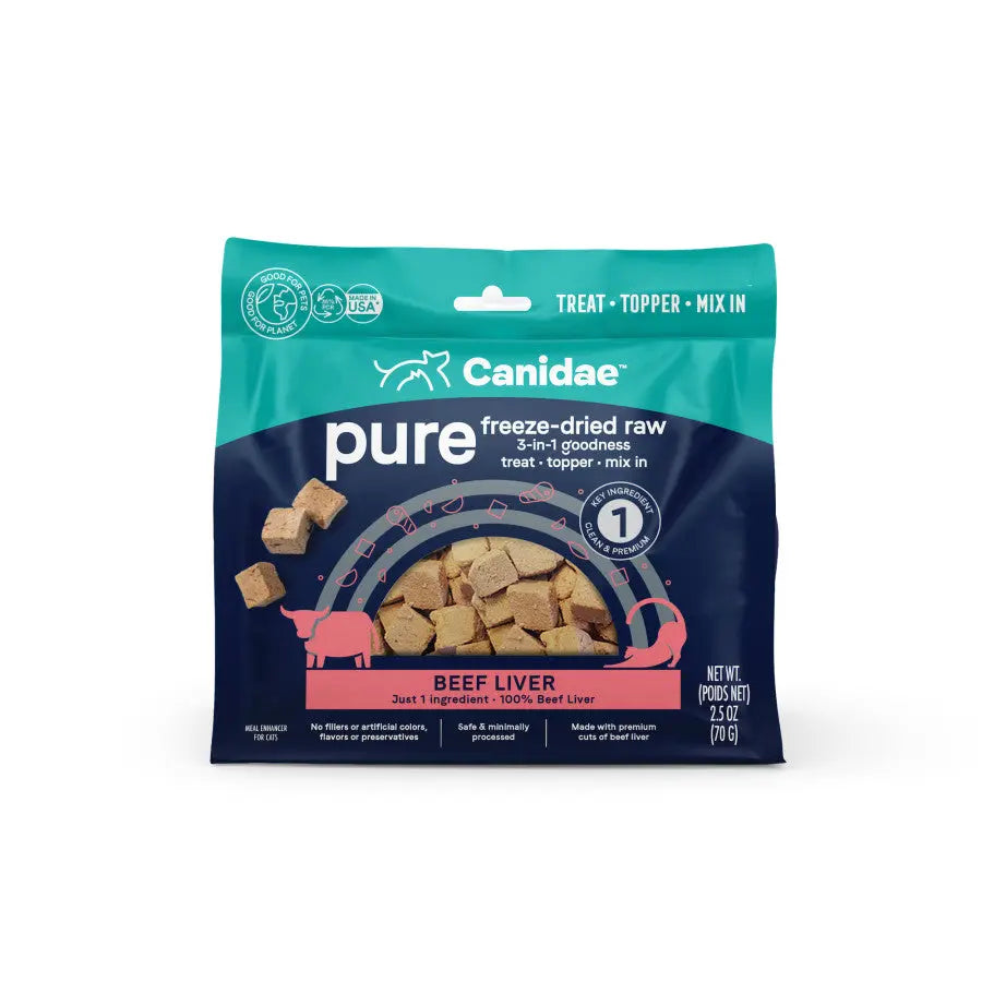 CANIDAE PURE Goodness Freeze-Dried Raw 3-in-1 Beef Liver Cat Treats and Food Toppers - Pack of 6 (2.5 oz Each)