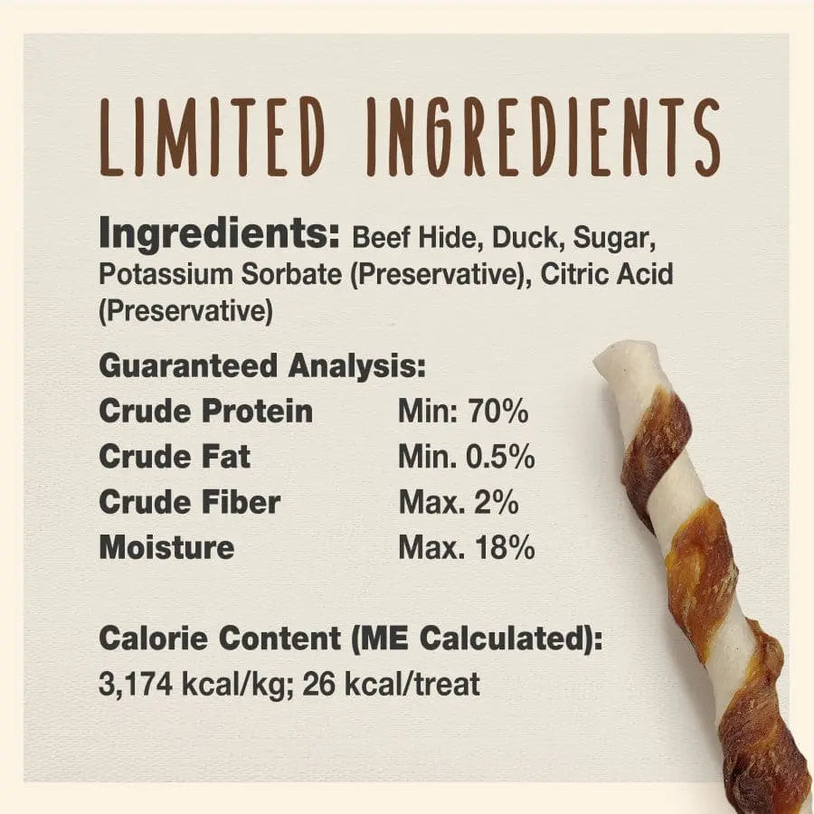 Cadet Gourmet Dog Twist Sticks Made of Beef Hide and Duck - Premium Canine Chewing Treats