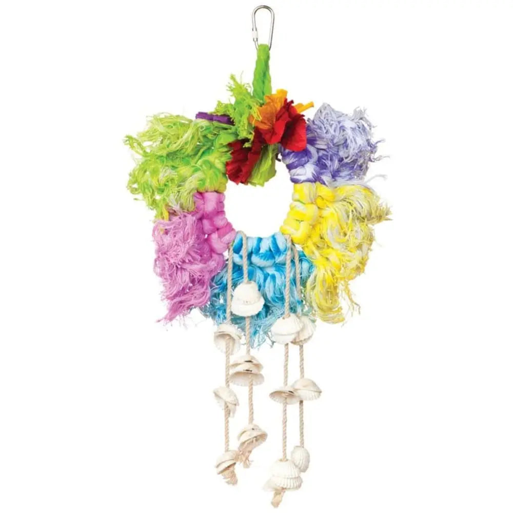 Large Multi-Color Calypso Creations Ropes and Shell Ring Bird Toy, 5 In X 12 in
