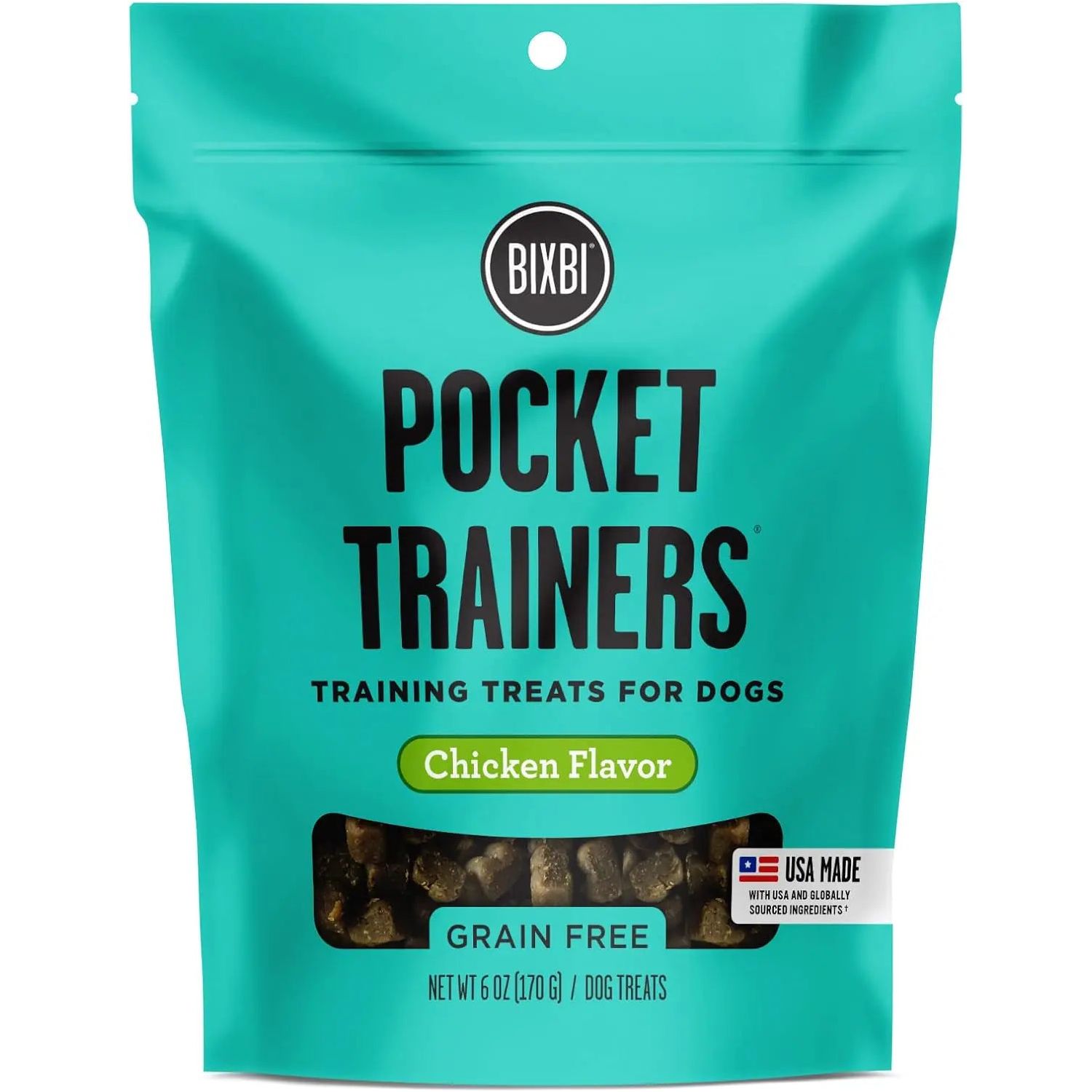 BIXBI Pocket Trainers 6oz Grain-Free Low-Calorie Dog Treats with 3 Flavors