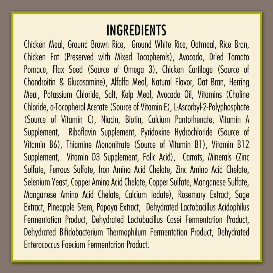 AvoDerm Premium Natural Chicken Meal and Brown Rice Dry Dog Food Specially Formulated for Senior Dogs