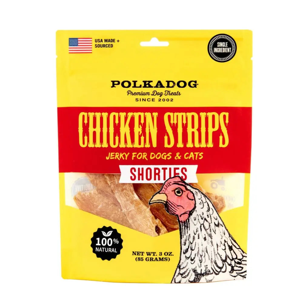 Polka Dog All - Natural USA Chicken Strip Jerky Shorties for Dogs and Cats