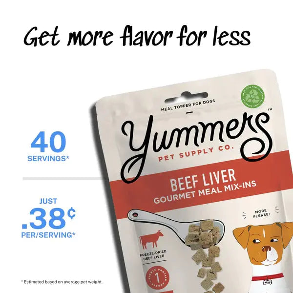 Yummers 2.5 oz Freeze-dried American Beef Liver Gourmet Topper for Dogs