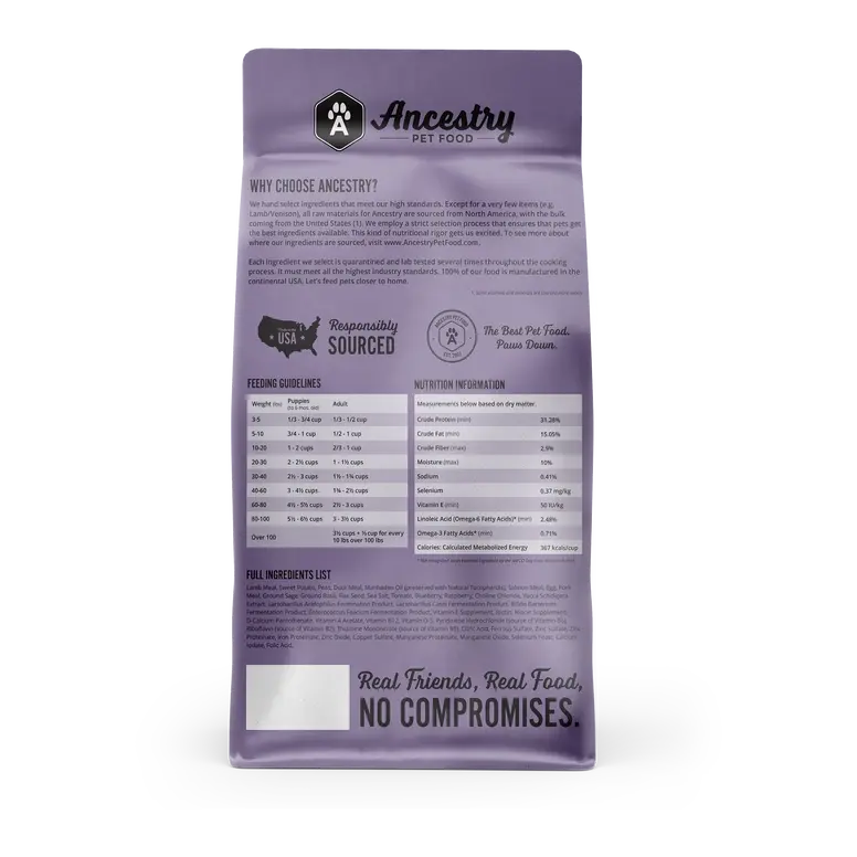 Ancestry Premium Grain - Free Dry Kibble Dog Food with Lamb Meal and Sweet Potato Formula
