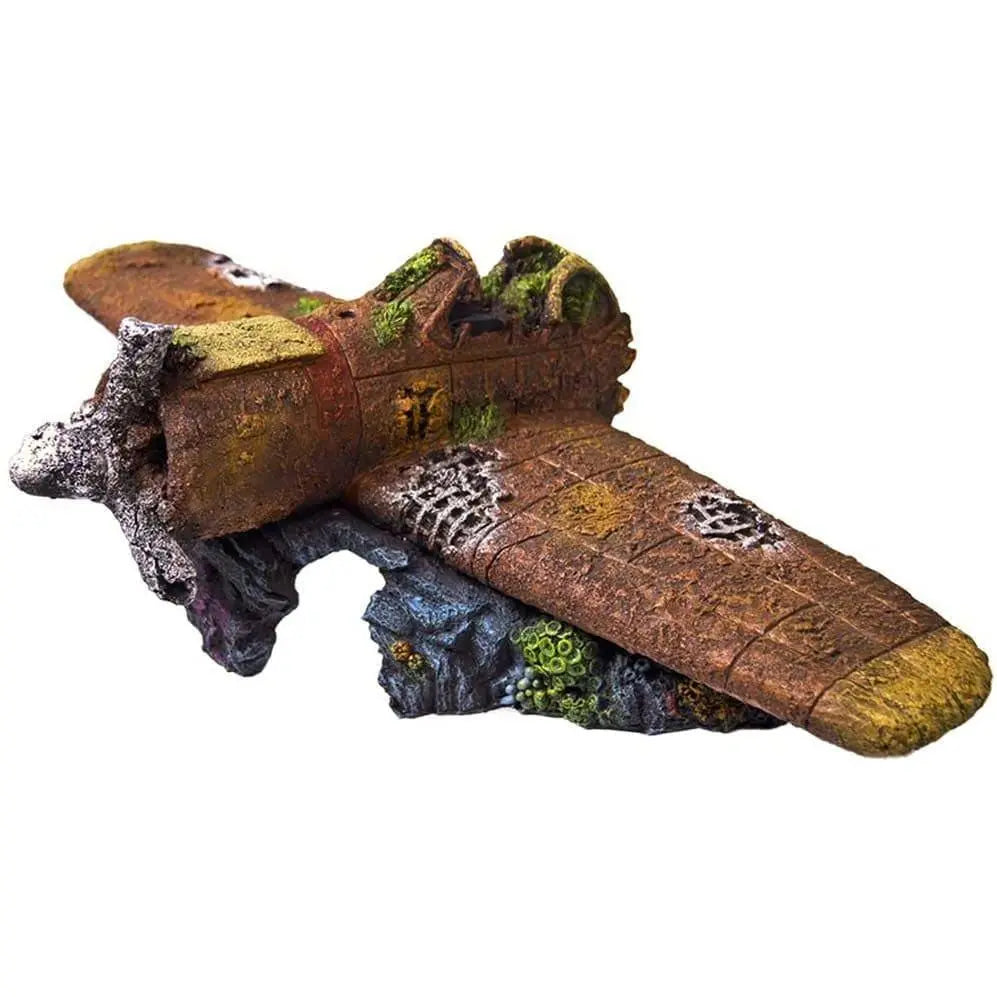 Exquisite Blue Ribbon Sunken Plane Wreck Aquarium Decorative Ornament for Fresh or Salt Water Aquariums