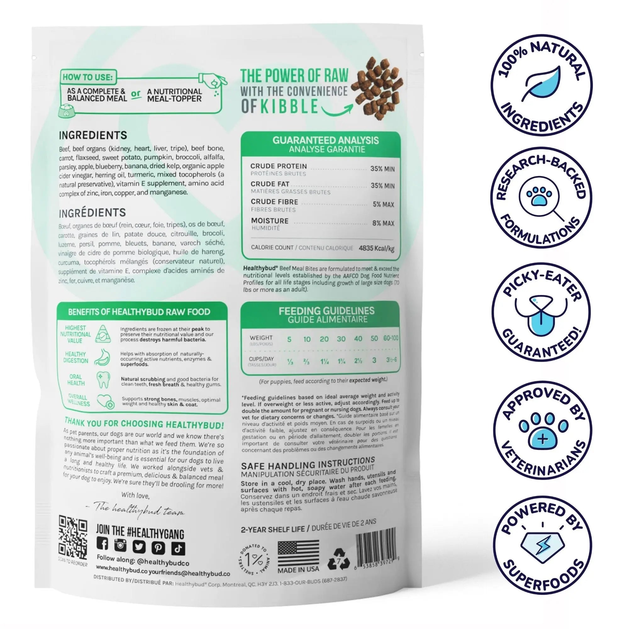 Healthybud Premium Freeze - Dried Beef Meal Bites Dog Food, 14 Ounce Pack