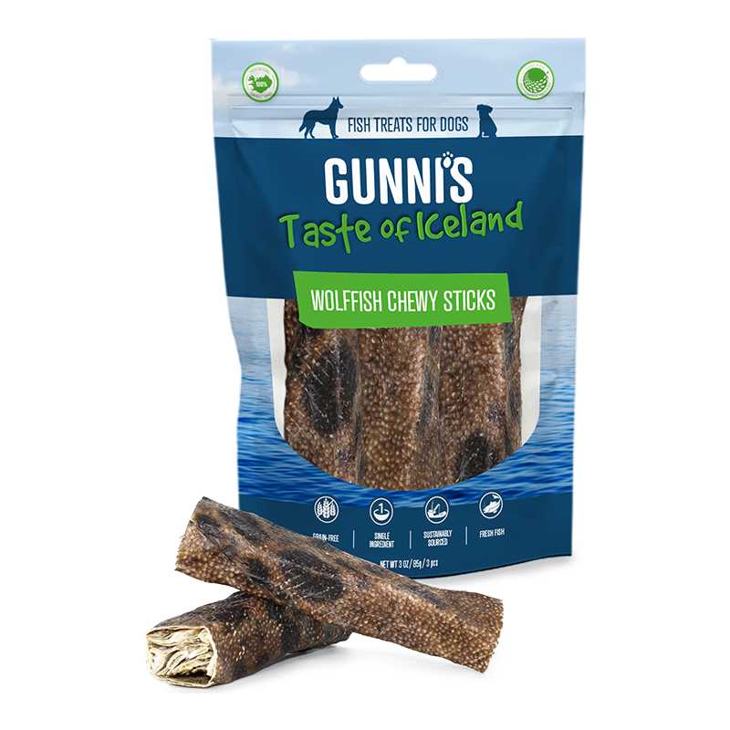 Gunni's Icelandic Omega-Rich Wolffish Skin Chewy Dog Treats - 3 Pieces