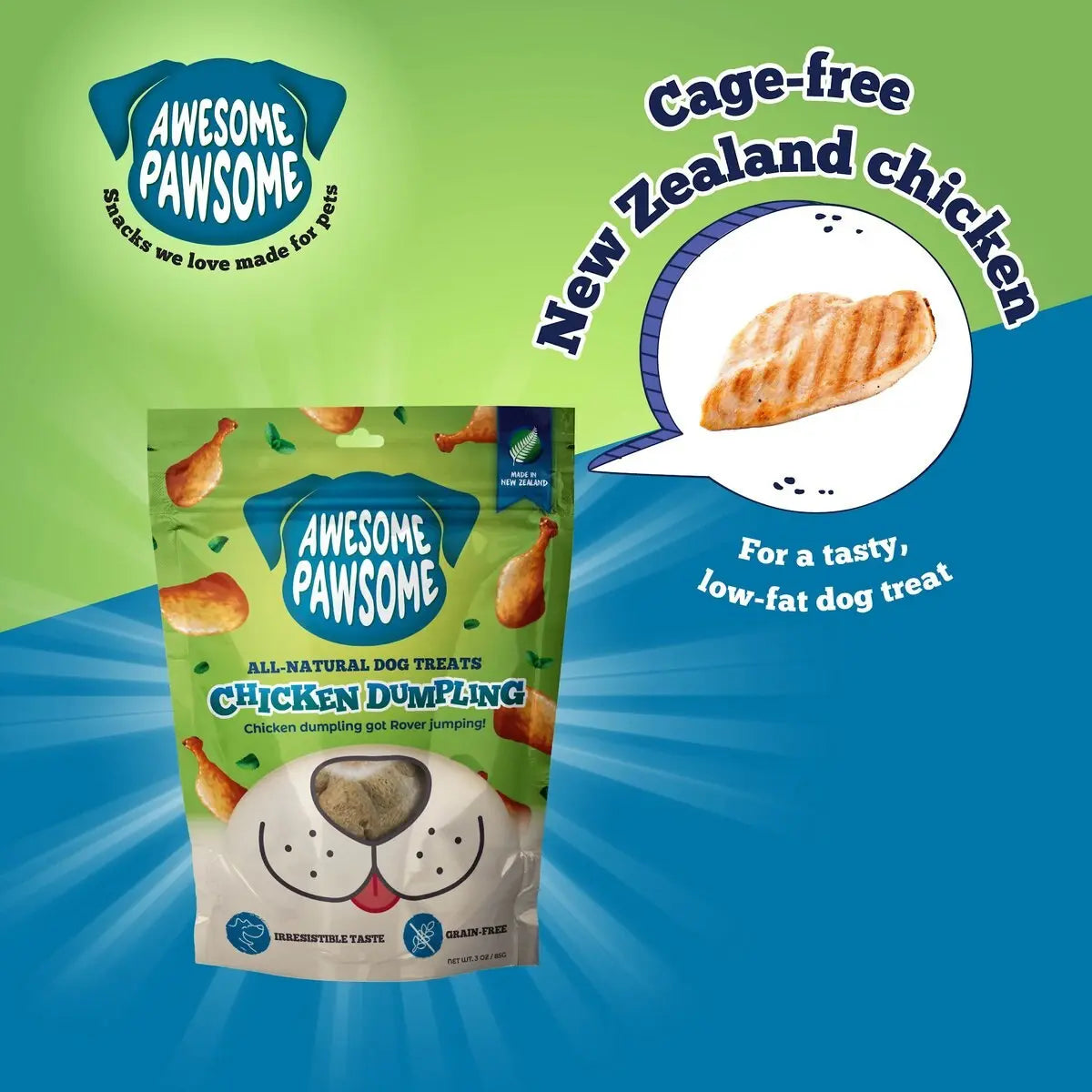 Delicious All - Natural 3oz Chicken Dumpling Dog Treats by Awesome Pawsome