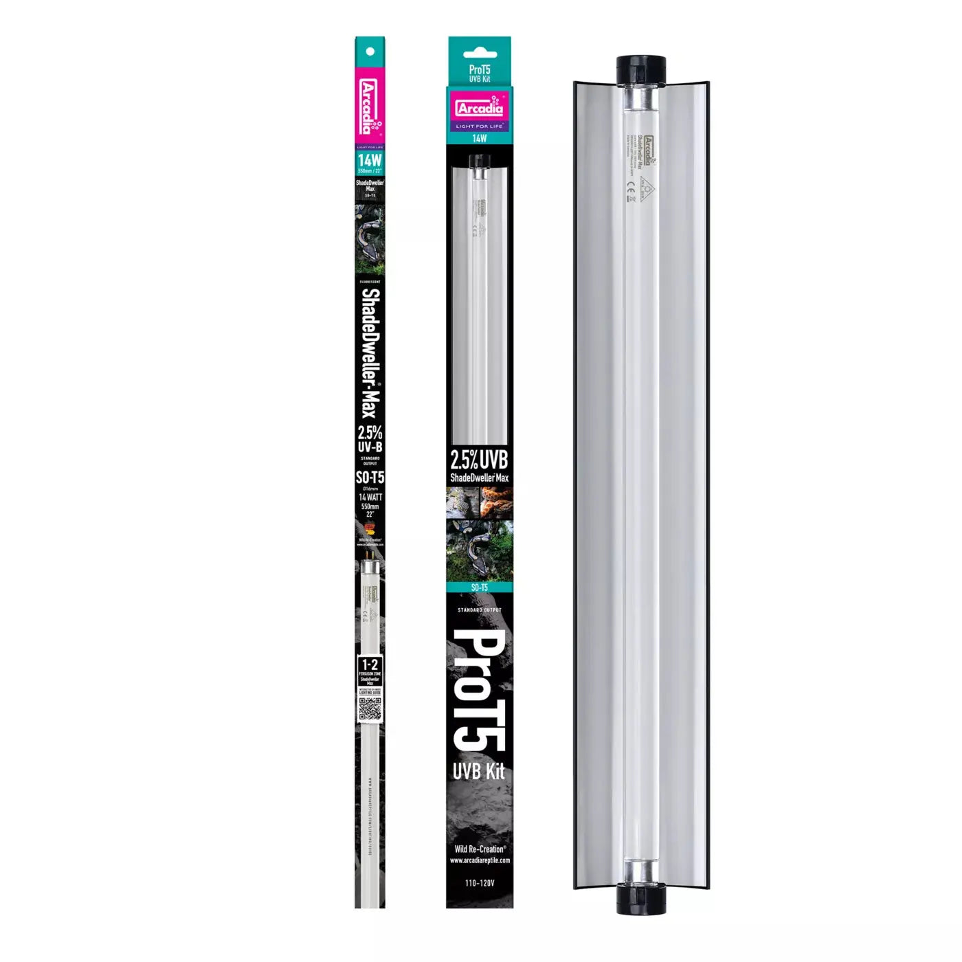 Arcadia Pro T5 ShadeDweller-Max 14W UVB Kit for Snake and Reptile Habitats
