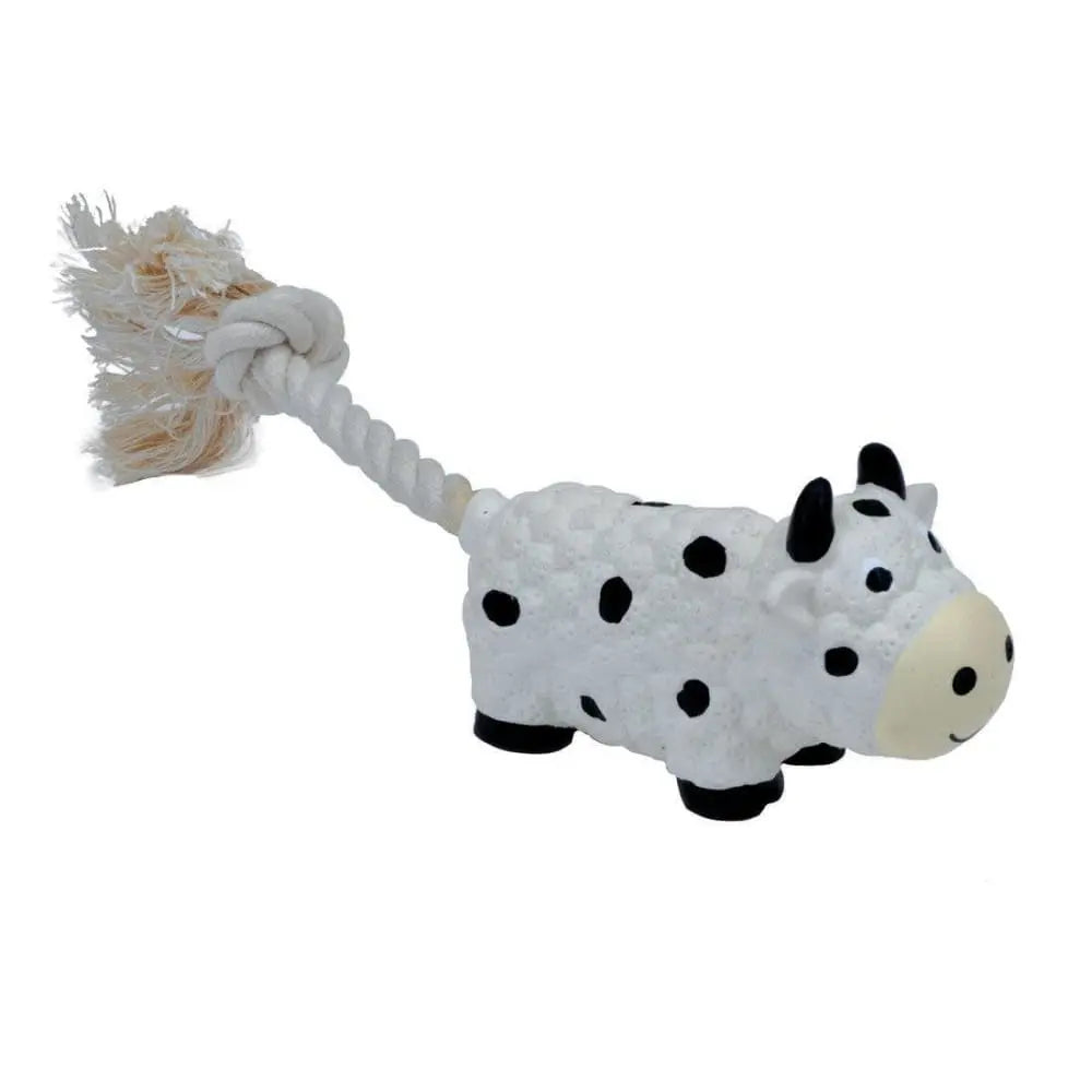 8.5 - inch Cow - themed Li'l Pals® Durable Latex and Rope Dog Chew Toy for Small Dogs