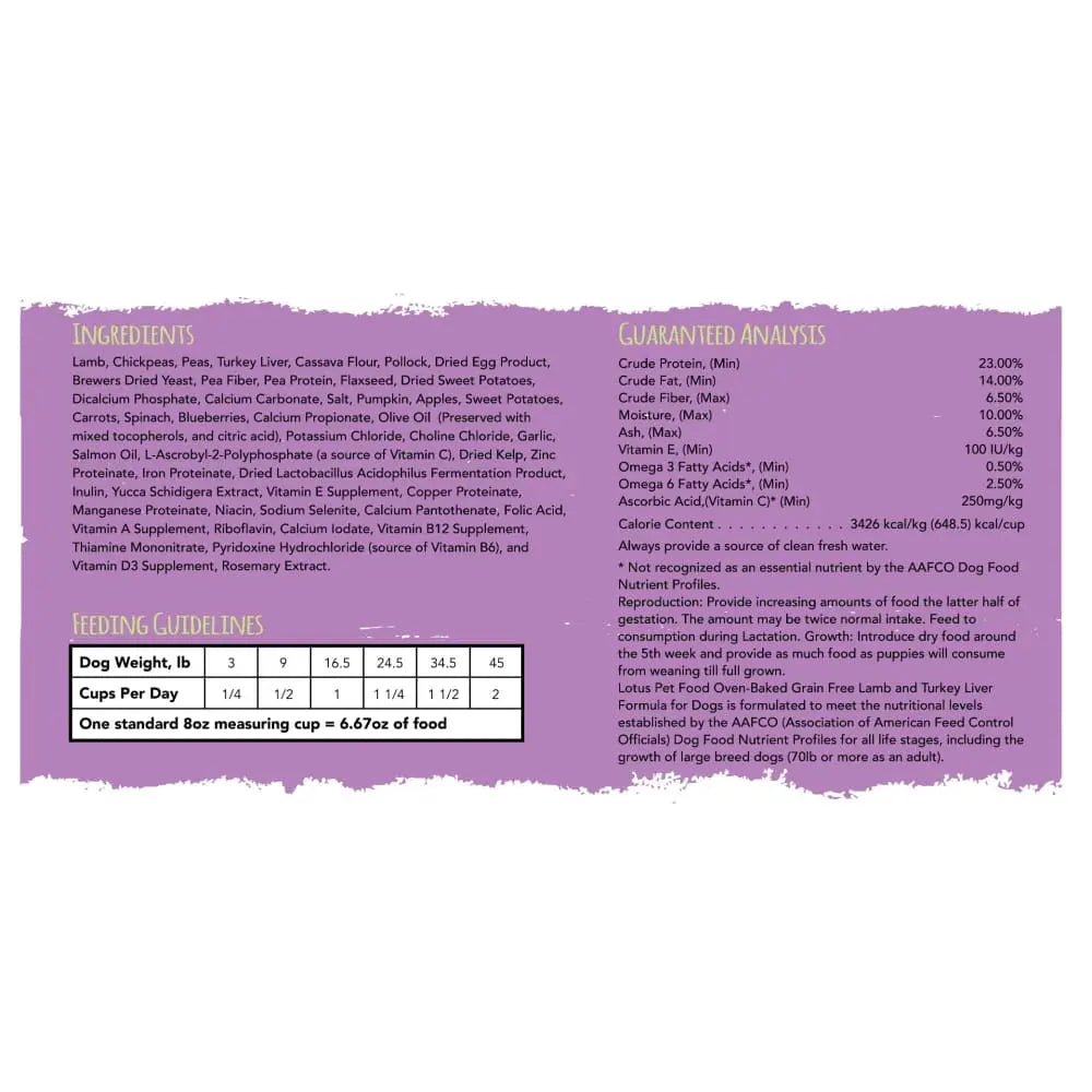 Lotus Grain-Free Oven-Baked Small Bites Dry Dog Food with Lamb and Turkey Liver