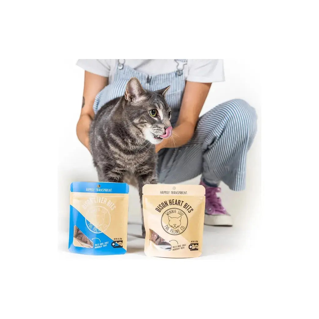 Premium Winnie Lou Single - Ingredient 1 oz Bison Heart Bits Cat Treats for Healthy Felines