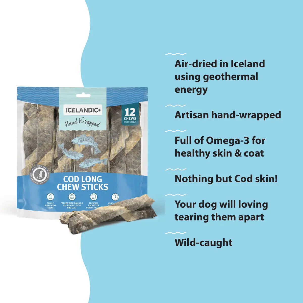 Icelandic Premium Cod Skin Hand - Wrapped Dog Chew Treats