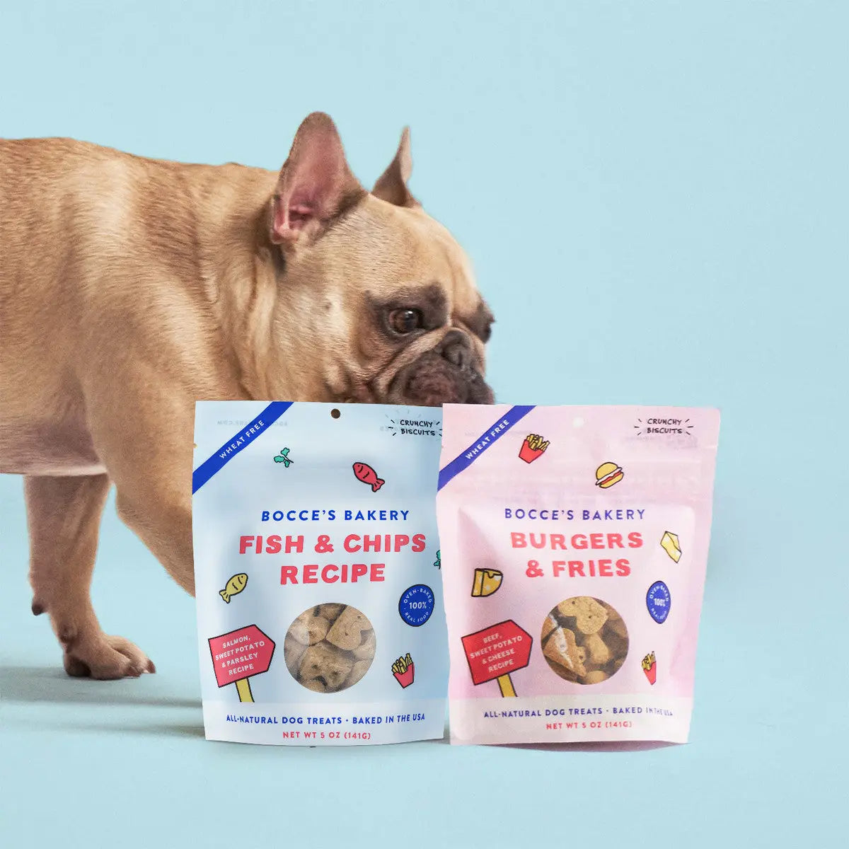 Bocce's Bakery 5-ounce Dog Treats - Crunchy Fish & Chips Inspired Biscuits