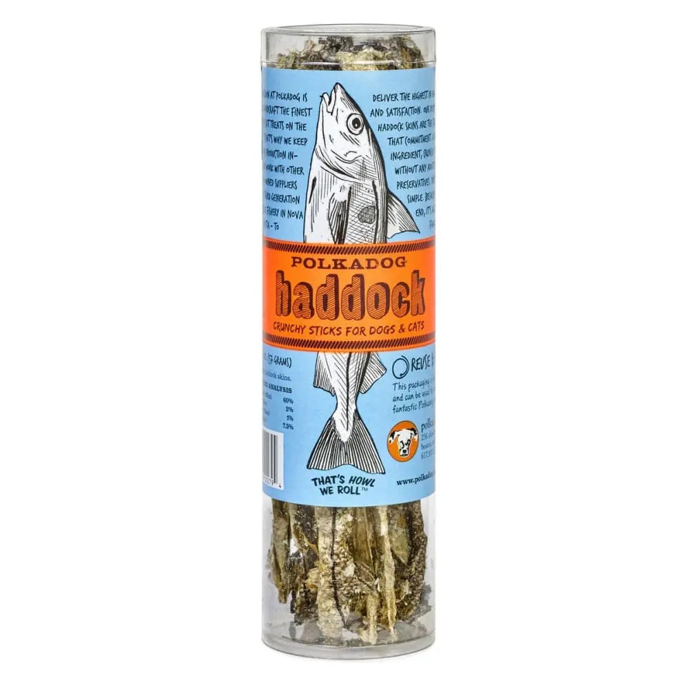 2oz Polka Dog Hand - Folded Haddock Tube Fish Jerky Treats for Dogs and Cats
