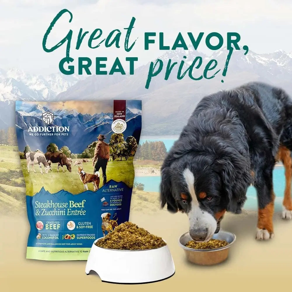 Addiction 2 lb Grain - Free Raw - Style Dog Food with Steakhouse Beef & Zucchini for Skin & Digestive Health