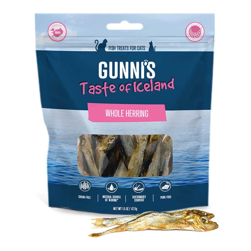 Gunni's Heart - Healthy Whole Herring Cat Treats from Iceland, 1.5oz