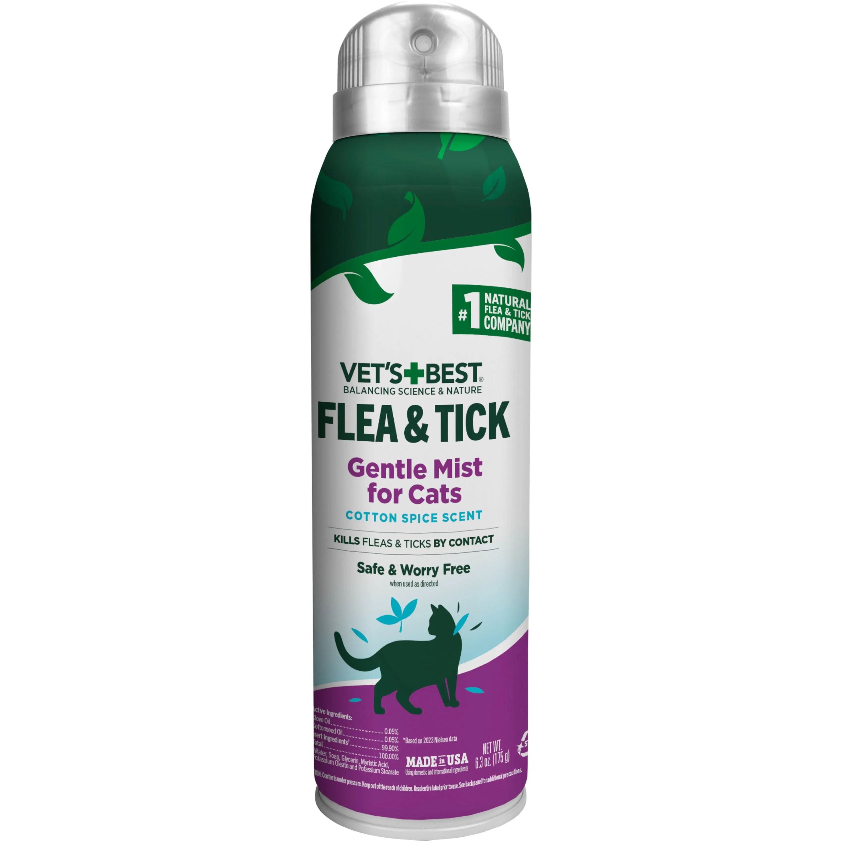 Vet's Best Premium Cotton Spice Scent Flea and Tick Gentle Mist Spray for Cats - 6.3 Ounce