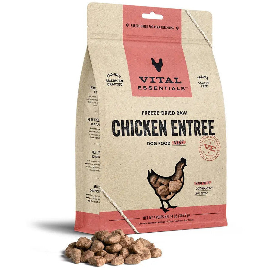 Vital Essentials® 14 oz Freeze-Dried Raw Chicken Entree Dog Food Nibbles - A Nutritious Delight for Canines