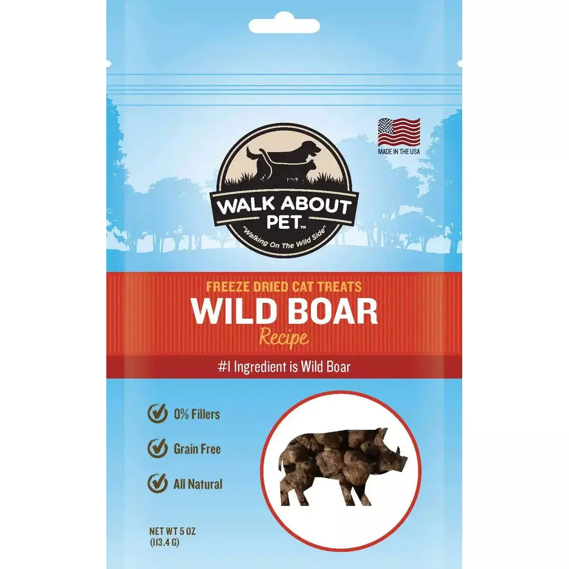Walk About Pet Premium Freeze-Dried Wild Boar Cat Treats - Ideal Snack for Feline Companions