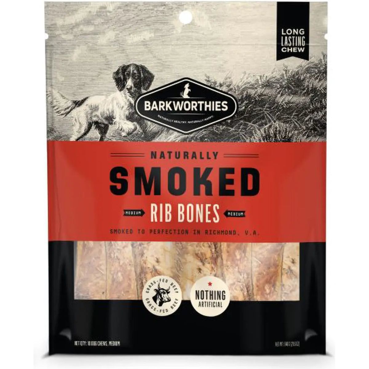 Barkworthies 10-Piece Pack of Naturally Smoked Beef Rib Dog Treats