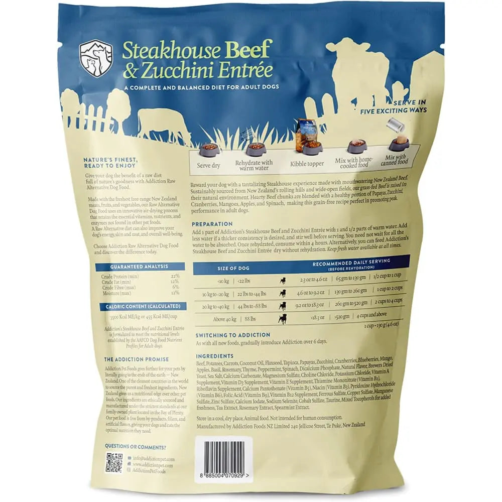 Addiction 2 lb Grain - Free Raw - Style Dog Food with Steakhouse Beef & Zucchini for Skin & Digestive Health