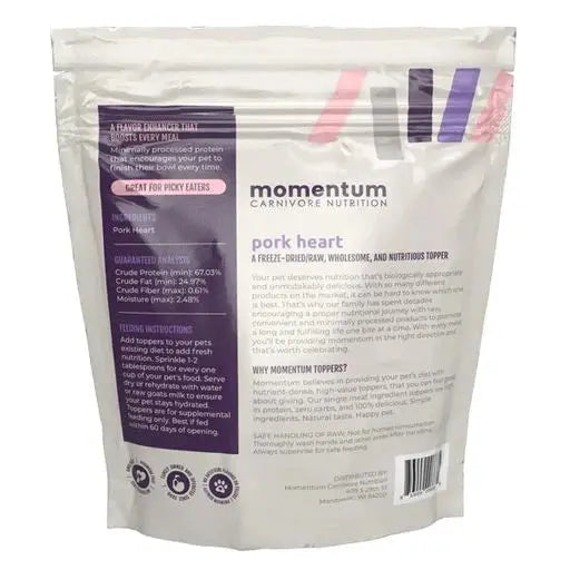 Momentum Carnivore Nutrition 3.75oz Freeze - Dried Single - Ingredient Raw Pork Heart Pet Food Topper