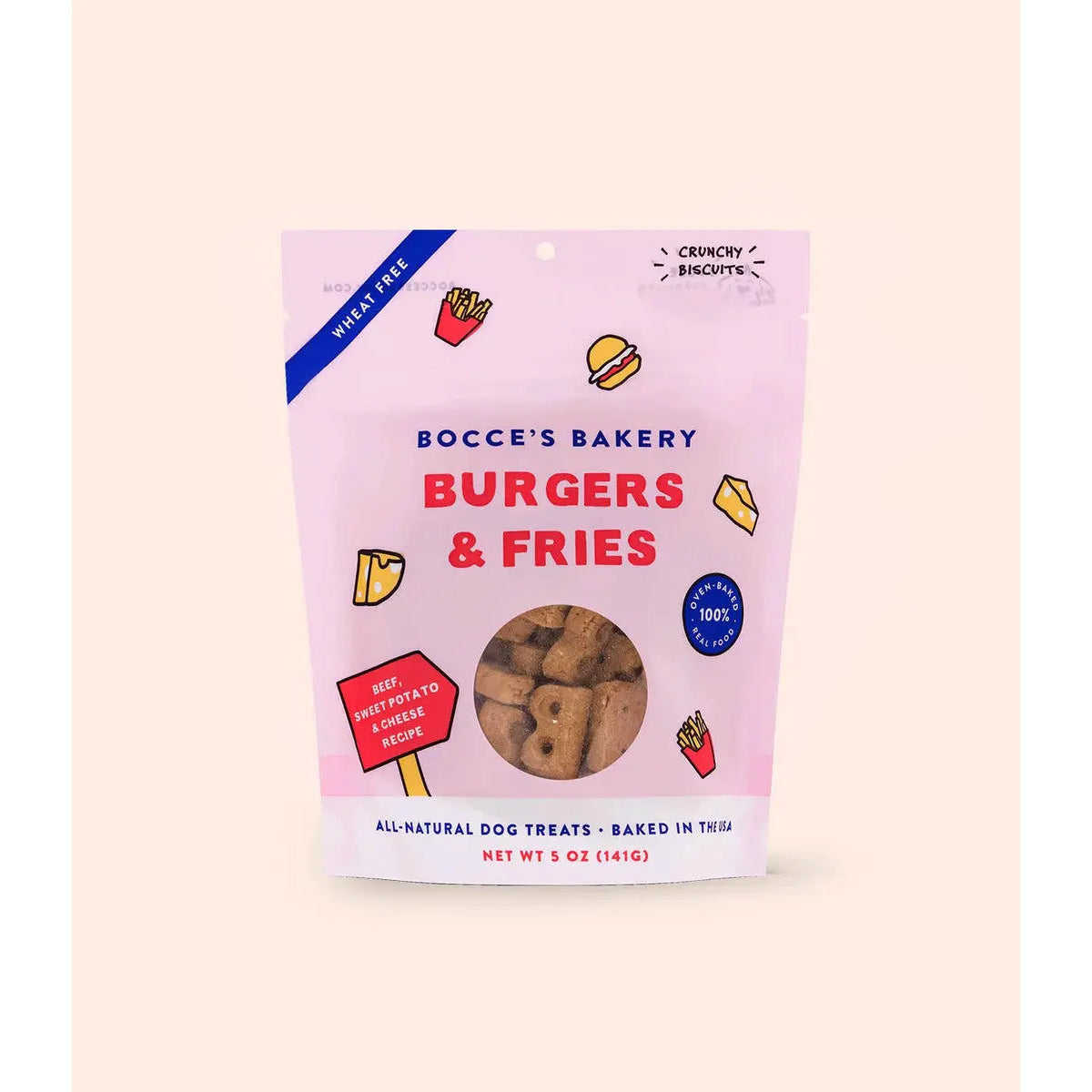 Bocce's Bakery 5oz Crunchy Dog Treats: Burgers & Fries Inspired