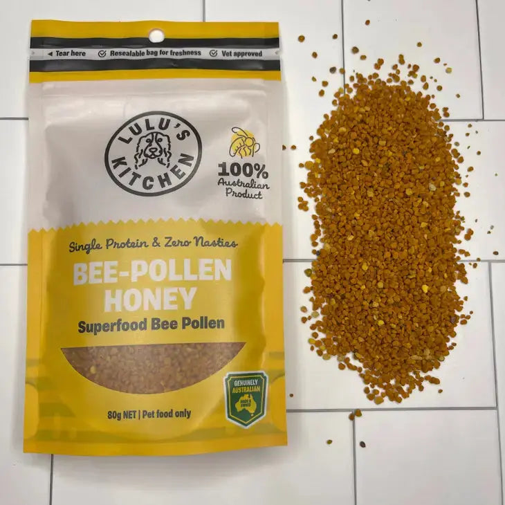 Lulu's Kitchen Premium Bee-Pollen Supplement Rich in Antioxidants, Proteins, Vitamins, and Amino Acids for Canine Health - 7.1 oz
