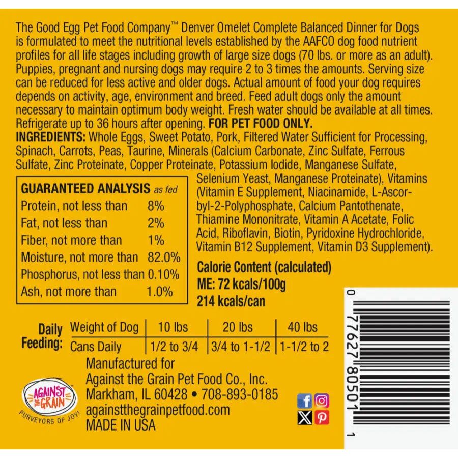 Against the Grain The Good Egg Denver Omelet Canned Dog Food - 12 Cans, Each 10.5 Ounces for a Nutritious Canine Meal
