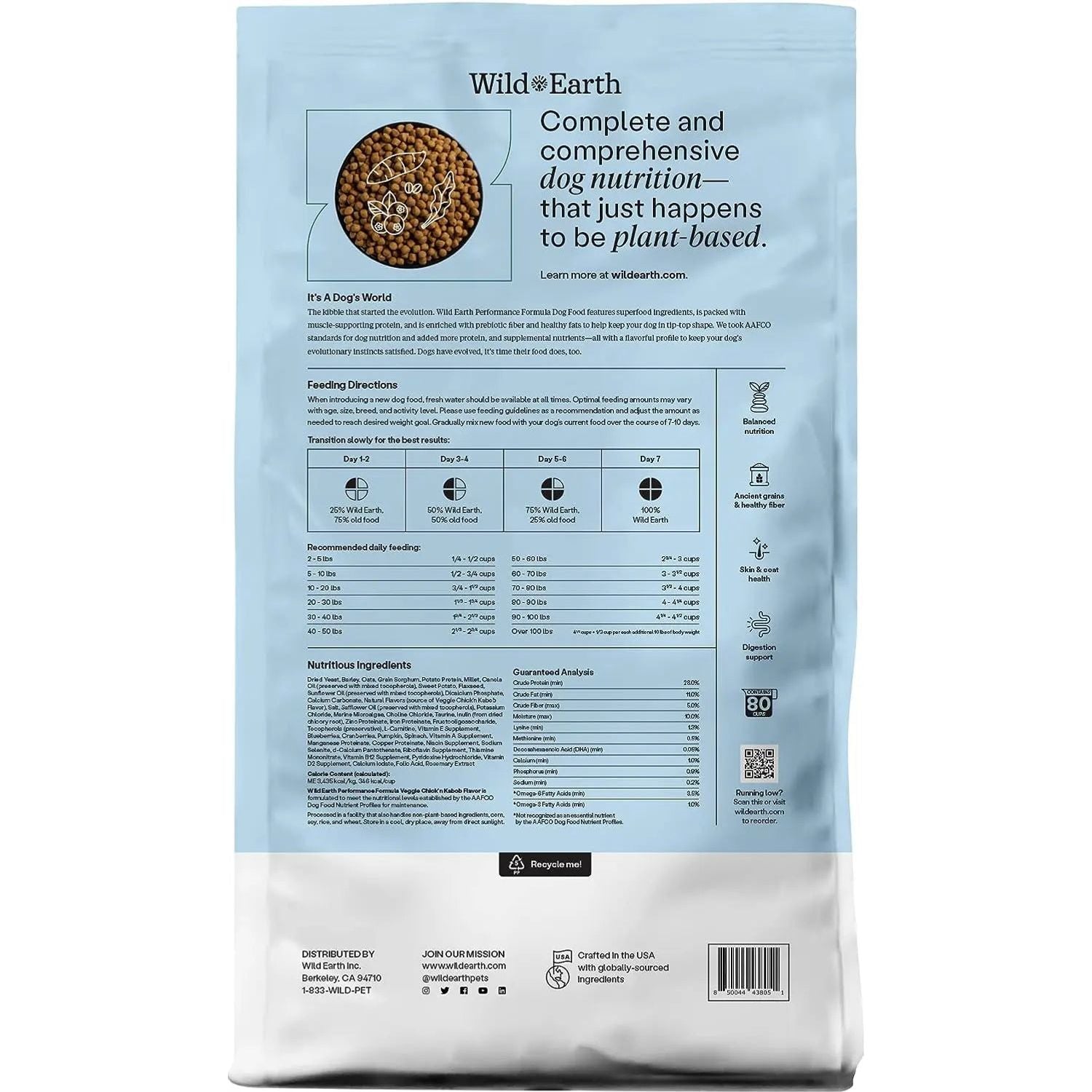 Wild Earth Allergen-Free Vegan Dog Food in Delicious Veggie Chick’N Kabob Flavor