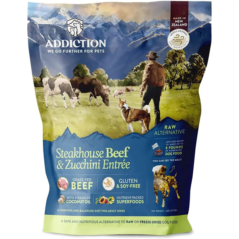 Addiction 2 lb Grain - Free Raw - Style Dog Food with Steakhouse Beef & Zucchini for Skin & Digestive Health