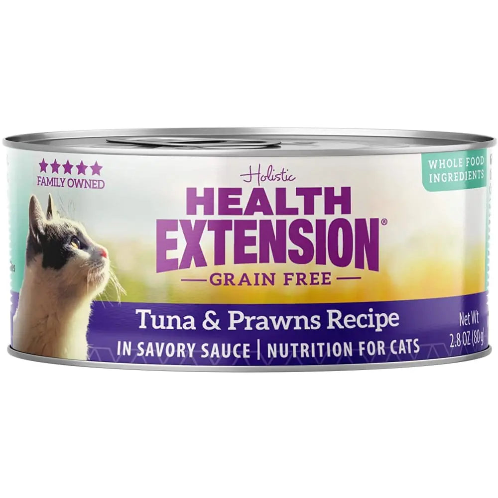 Health Extension Premium Grain-Free Canned Cat Food with Tuna and Ocean Prawns, 24 Cans of 2.8 oz Each