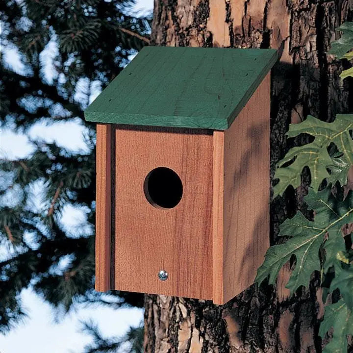 Traditional Green - Roofed Bird Post Nesting House for Outdoor Birds