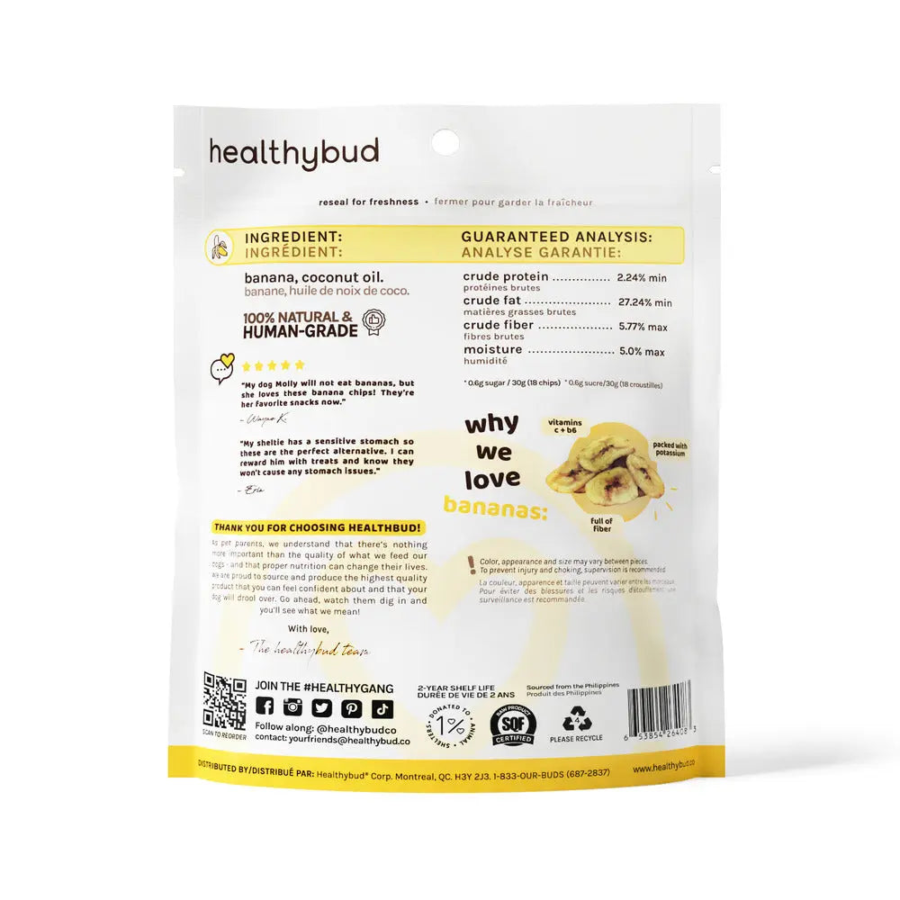 Healthybud 5.3 Oz Dehydrated Vegan Banana Crisps - Ideal Training Dog Treats
